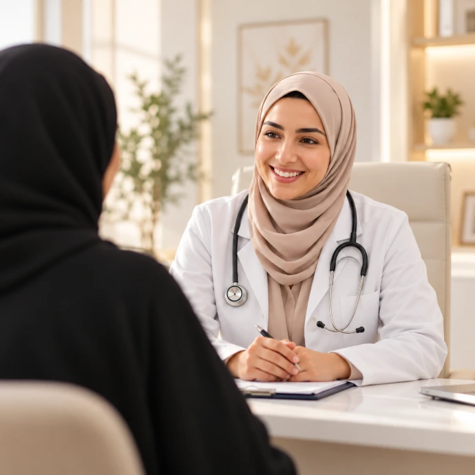 Illustration of a doctor listening to a patient during a consultation